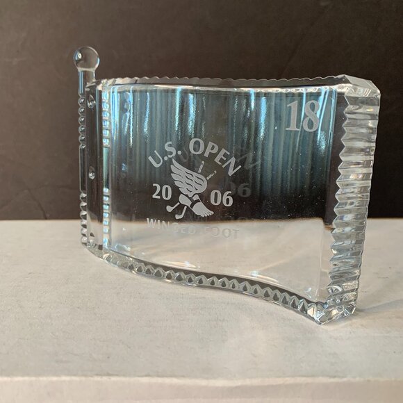 RARE U.S. OPEN 2006 WINGED FOOT CRYSTAL FLAG WATERFORD MARKED